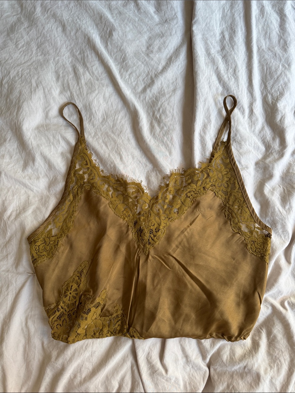 Free People Satin Lace Cami - Olive Green